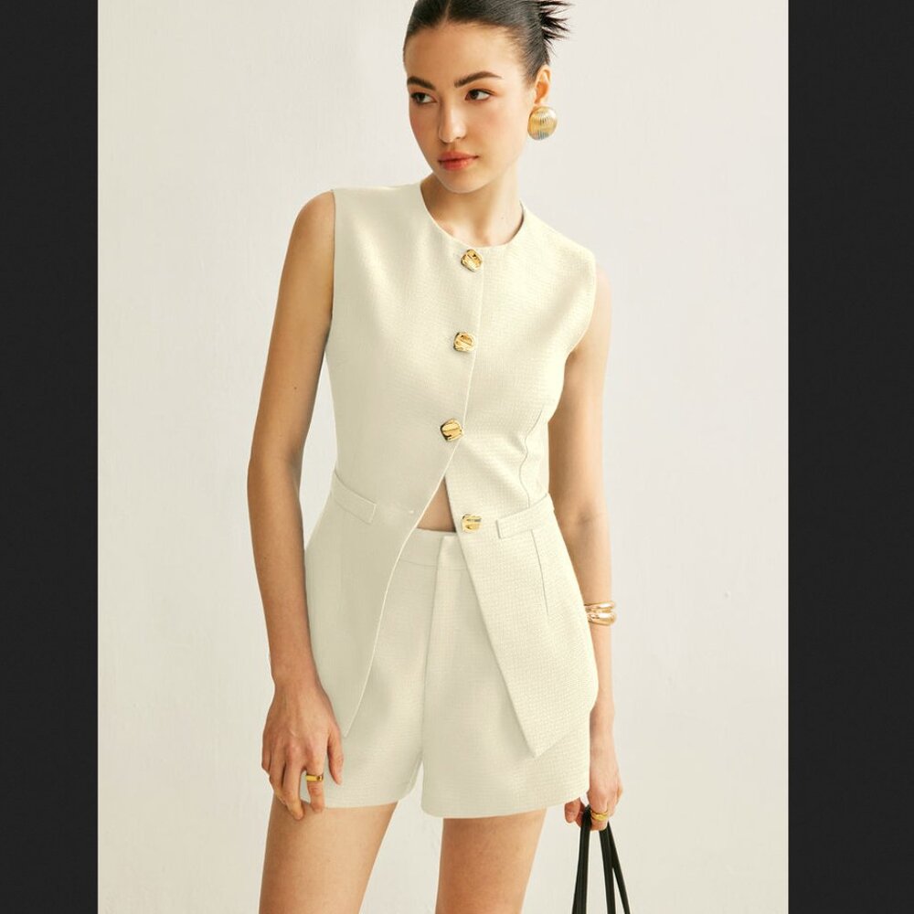 Commense Button Vest with Shorts Set